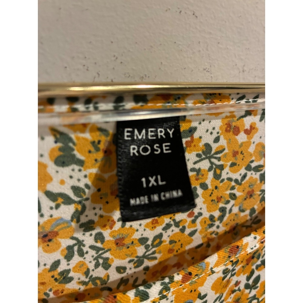 Emery Rose Yellow Floral Tiered Babydoll Dress 1XL Short Sleeve Boho Mini Shift - Picture 2 of 5